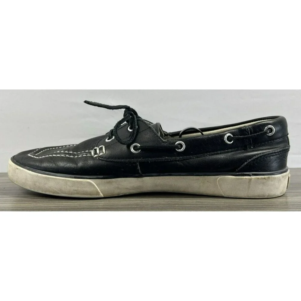 Polo Ralph Lauren Men's Boat Shoes 10 Navy Blue‎ Pony Sander Tie Slip On Canvas